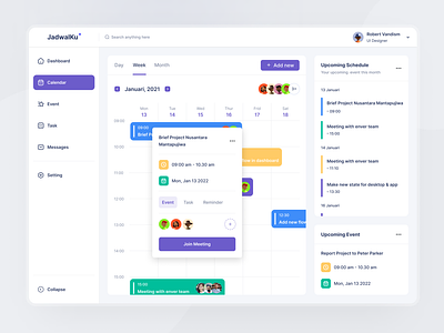 JadwalKu - Calendar Dashboard branding calendar calendardashboard clean dashboard design exploration header landing page management product taskmanagement ui uidesign uiux