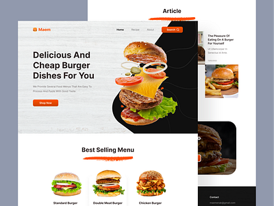 Maem - Burger Food Landing Page burger clean design emarket exploration food foodlandingpage header landing page market product ui uidesign uiux website