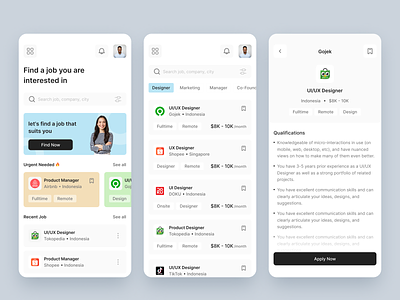 Job Finder Mobile App clean design exploration finder hiringjob job jobfinder mobile mobileapp product ui uidesign uiux