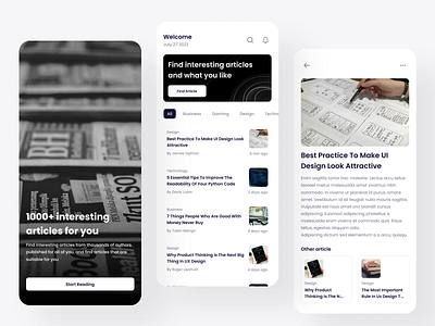 Article Mobile App article articleapp blackwhite clean design exploration mediaarticle mobileapp monocrom ui uidesign uiux