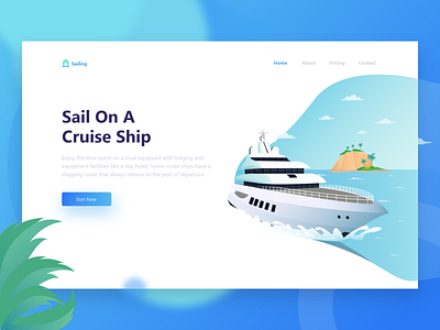 Header Illustration - Cruise Ship beach clean cruise ship exploration gradient header hero illustration landing page logo typography ui ux vector website