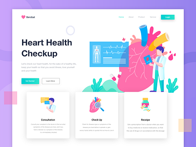 Exploration - Berobat Landing Page checkup clean design exploration flat gradient header hero icon illustration landing page typography ui vector web website