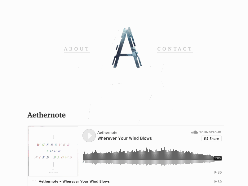 Aethernote Music Site audio design typography ui design web design