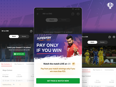 Watch Live app design branding concept entertaiment fantasy sports graphic design live live match live sports sport entertainment ui ui ux ux video video player watch watch video