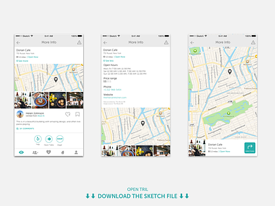 Tril | More info app download file ios map mobile more info post restaurant sketch tril ui