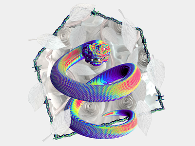 Create Style animation barbed wire cinema4d cryptoart flower holographic illustration iridescent leafs loop monochrome motiongraphics nft nftart psychedelic redshift render rose snake wire