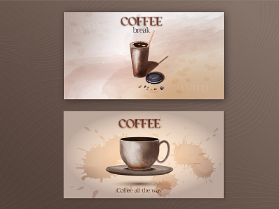 Banner template with coffee concept watercolor illustration banner coffee cup paper rich template watercolor
