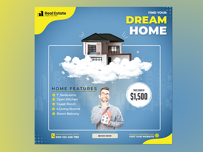 Dream Home - Real Estate Banner Mockup 3d application banner branding design designs graphic design graphic designer illustration logo motion graphics real estate typography ui uiux ux vector website