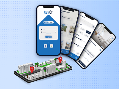 RentOn - House Rental Mobile Application Mockup animation app app ui application branding design graphic design graphic designer illustration logo motion graphics typography ui ux vector website