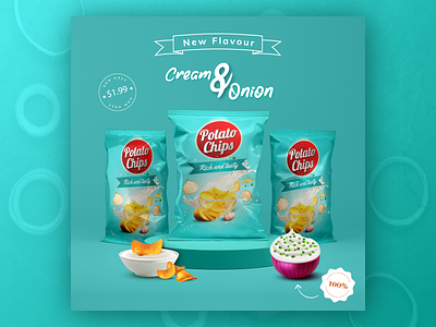 Potato chips Banner 3d animation branding design graphic design graphic designer illustration logo motion graphics ui ux