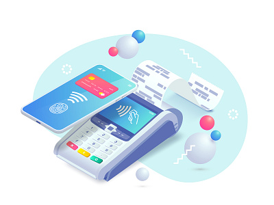 Contactless payment isometric illustration cashless ecommerce illustration isometric isometry nfc pay payment payments phone terminal vector
