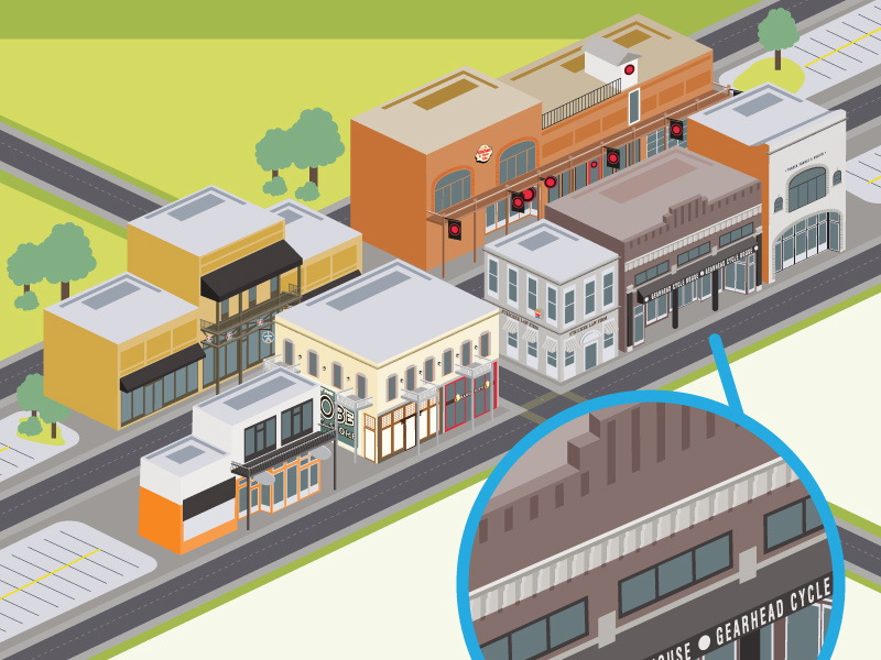Tiny Downtown Buildings illustrated illustrator arkansas downtown tiny infographic poster tiny buildings