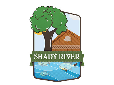 Shady River Resorts cabins carved etched icon illustrated illustrator logo package design product packaging resort wood carving