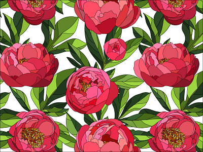 seamless pattern with peonies and leaves art beautiful design flat flower illustration logo pattern peony textile vector