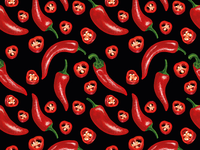 seamless pattern with red hot chilli pepper 🌶 art beautiful design hotel illustration pepper poster print red watercolor