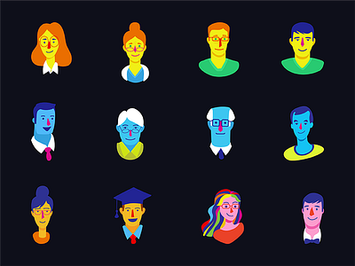 Characters business characters college colourful doctor illustration man medical assistant old scientist woman young