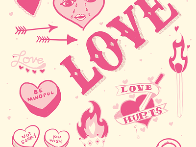 Valentine’s Flash Sheet flames flash sheet hearts illustration lettering love valentines