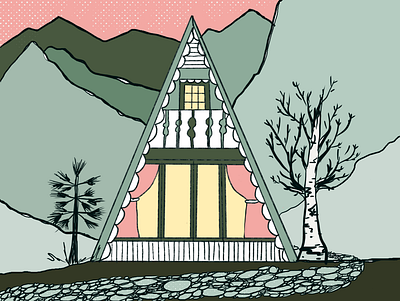 mountain cabin design graphic designer illustration procreate vector