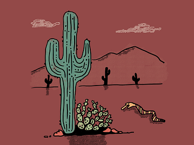 Cactus Series, Image 8 cactus desert landscapes illustration ipad pro mountains procreate app saguaro snakes