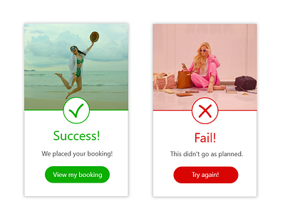 Success And Fail Alert beach booking dailyui dailyui011 fail success