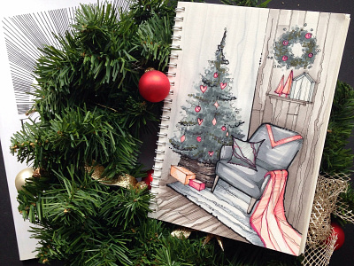 Christmas mood design furniture design illustration interior interior design marker sketch sketch sketchbook
