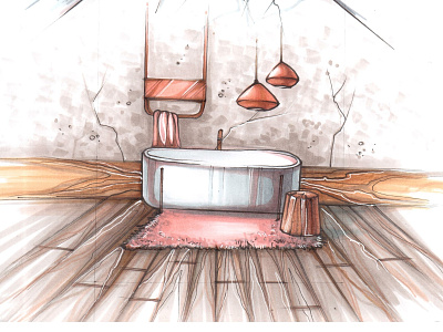 Pink Bathroom design draw draw drawing furniture design illustration interior interior design marker sketch sketch sketchbook