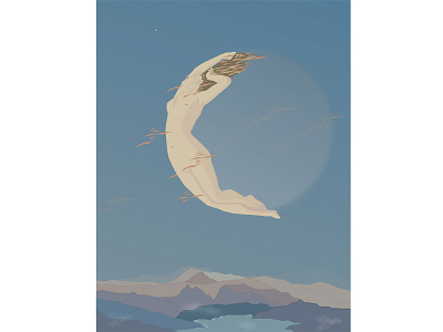 Women And Moon art illustration moon mountains pen art pen tool women