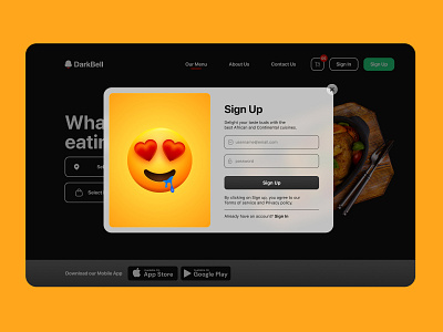 Sign Up Pop-Up emoji food graphic design illustration interface landing page restaurant ui vector