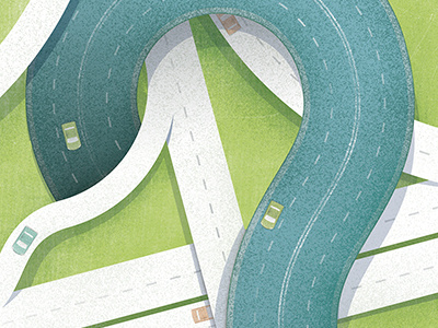 "Questions from the Road" Illustration car cars driving driving on the highway driving on the road highway highway system road roads