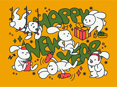 Doodle rabbits 2023 character doodle illustration new year rabbit