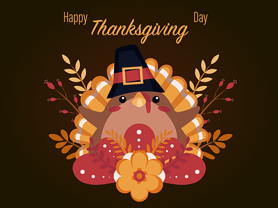 happy thanksgiving day branding design digital art fall flower illustration happy thanksgiving illustraion illustration kids illustration postcard thanksgiving turkey vector