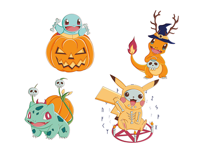 Halloween pokemons design halloween illustraion illustration art oldschool postcard vector