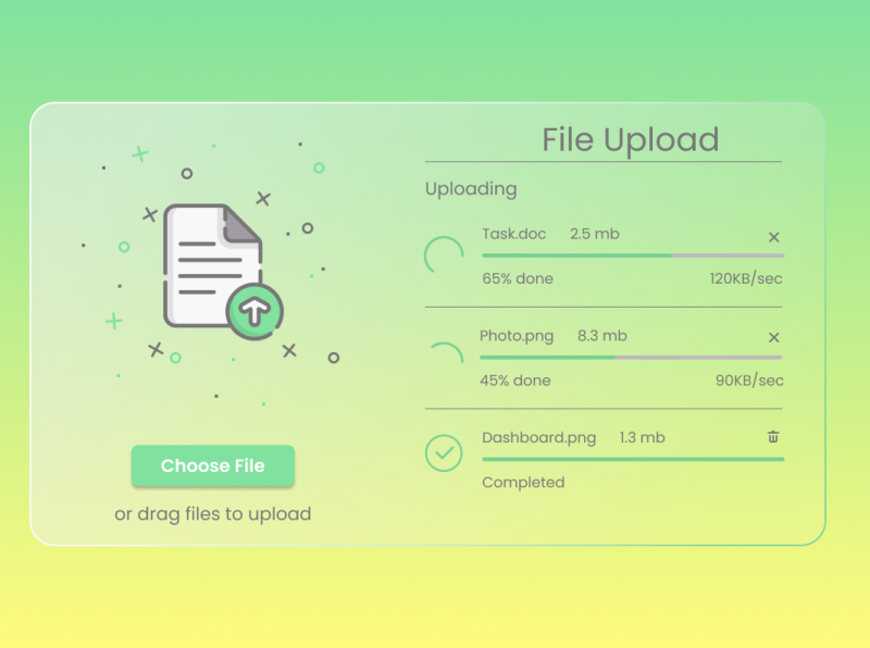 File upload screen by John Gorman on Dribbble