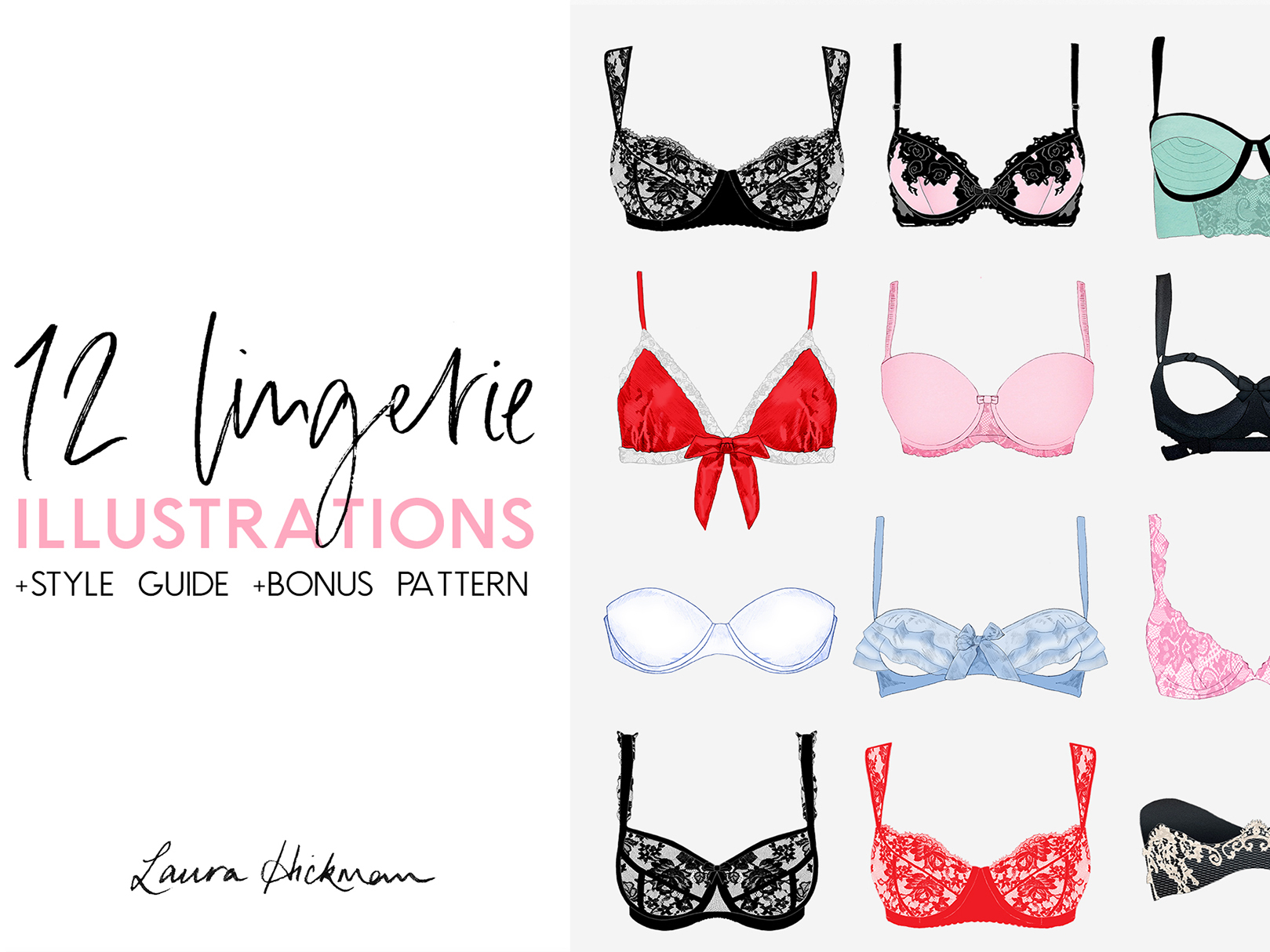 12 Lingerie Bra Style Guide Illustrations by Laura Hickman on Dribbble