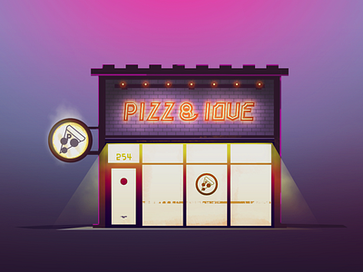 Pizza & Love city. design food icon illustration light local love night pizza restaurant urban