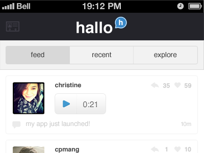 Updated hallo feed app feed hallo ios mobile ui voice app