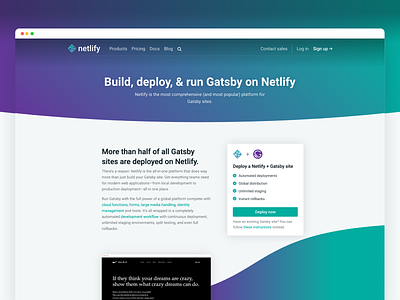 Build, deploy & run Gatsby on Netlify: Marketing page blue gradient landingpage marketing netlify ui web website