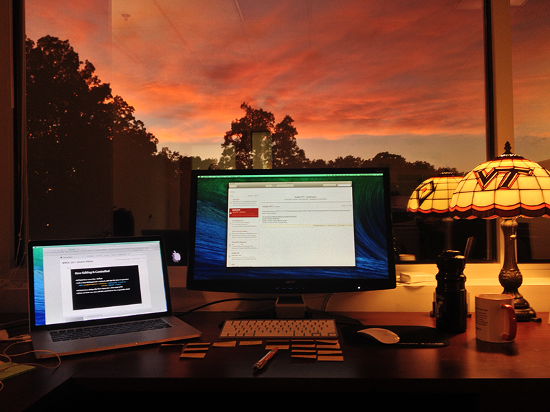 Workspace at Sunset workspace photo desk office work workstation mbp sunset window