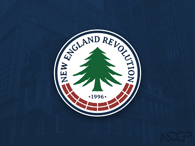 New England Revolution Concept Logo 1776 1996 blue boston brick football foxboro freedom trail green illustrator kraft logo massachusetts new england pine tree red revolution soccer vector