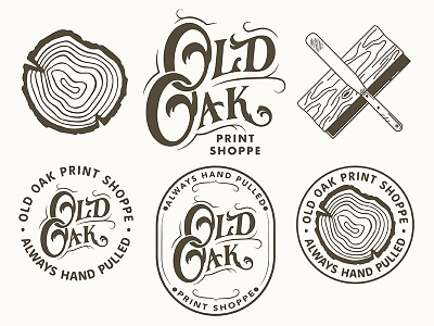 Old Oak Print Shoppe branding design hand lettering identity identity design logo design studio vintage design