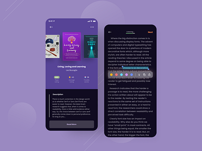 Reading App Mobile Design - Dark Mode animation app design flood icon illustration illustrator mockups ui vector