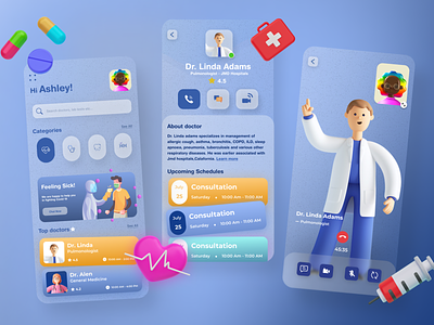 Ozko Health App 3d illustrations app design clean minimal cms consultations educations doctor appointment glassmorphism health healthcare patient hospital minimalist ios android medical medicine medical mobile app neumorphism nurse product design ui ux treatment people ui ux design character user experience
