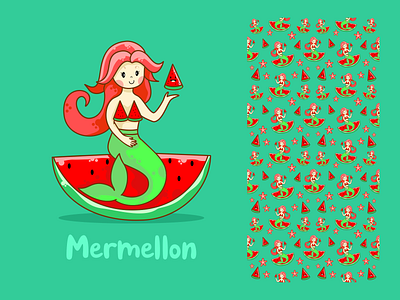 Mermellon charakter cute design digitalart draw flat design graphic illustration mermaid pattern vector