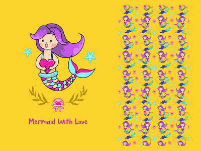 Mermaid with love charakter cute digitalart draw flat design funny illustration illustration logo pattern tshirt design vector