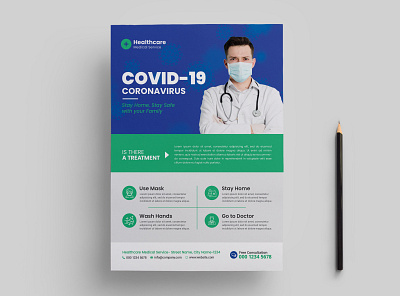 COVID-19 Medical Flyer Template blue coronavirus corporate creative flyer healthcare flyer hospital marketing medical medical flyer modern poster professional virus