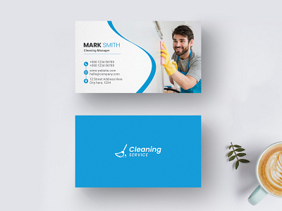 Cleaning Service Business Card Template blue business business card carpet clean cleaning service commercial corporate creative eco house clean minimalist modern professional sparkling clean