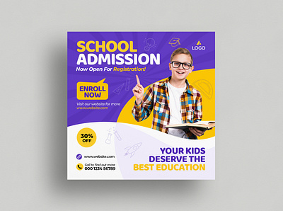 Kids Education Social Media Instagram Post Banner Template admission ads back to school banner children class college creative education facebook post instagram post kids learning modern preschool primary registration scholarship school