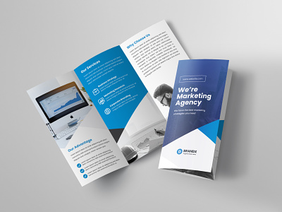 Trifold Brochure abstract blue branding business clean corporate creative design flyer marketing minimalist modern professional tri fold us letter web
