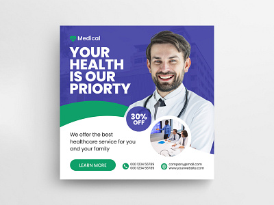 Medical Social Media Post Template banner branding clean corporate creative design healtchare instagram post marketing medical modern professional social media social media post