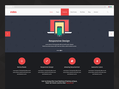Irides - Homepage Preview dark flat homepage irides light red theme ui